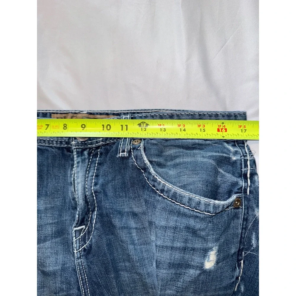 BKE Aiden Straight Leg Jeans Mens 34 Medium Wash Distressed Thick Stitch Denim